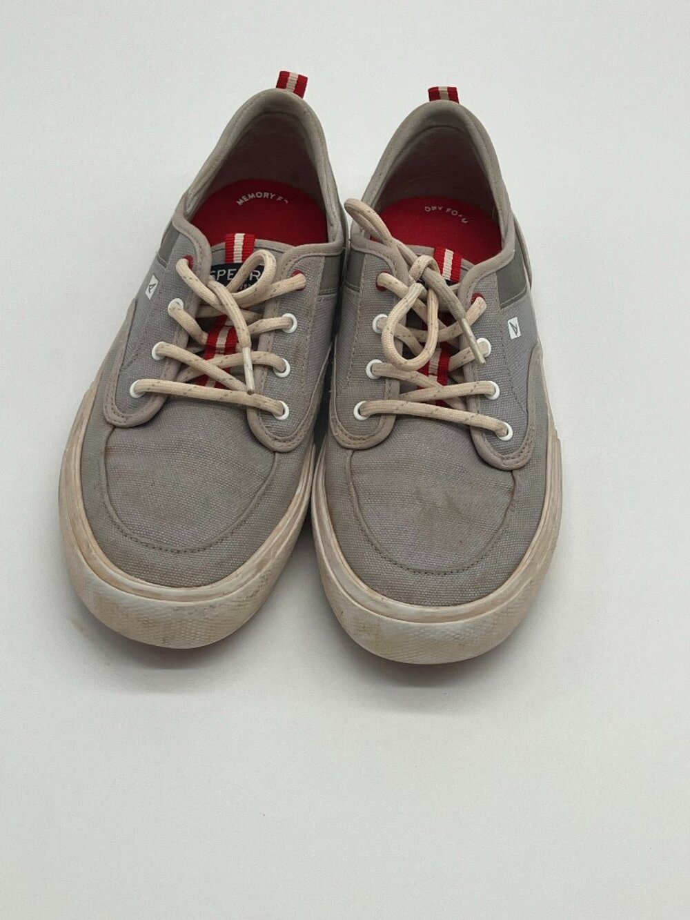 Sperry Boat Shoes Grey Red Womens Sz 5.5